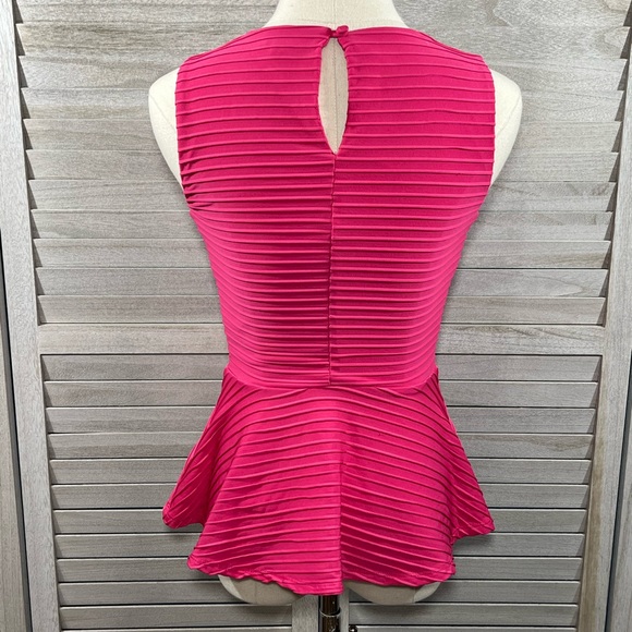 BISOU BISOU Sleeveless Peplum Top Ribbed Hot Pink-XS - Picture 2 of 2